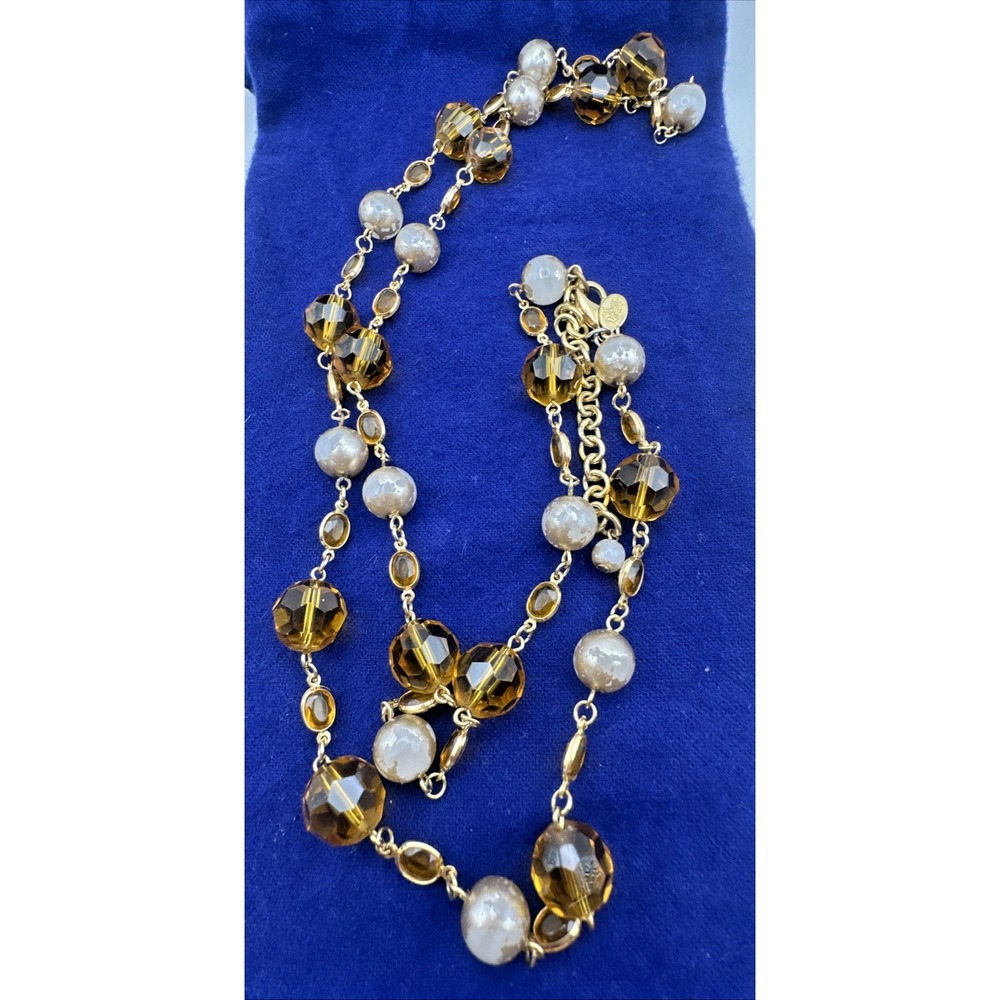 Joan Rivers Women's Necklace Gold Tone Metal Faux Pearls Bezel Crystals 36 in - Picture 8 of 10